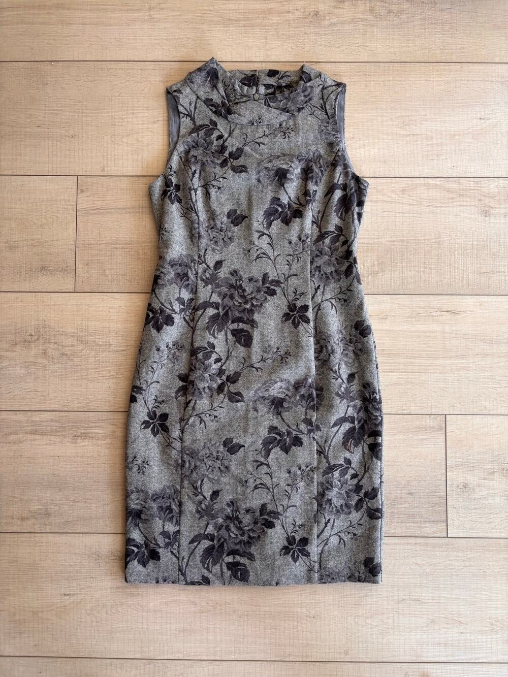 Talbots Women’s Gray Black Floral Sheath Dress Sleeveless Size 6P Petite Career